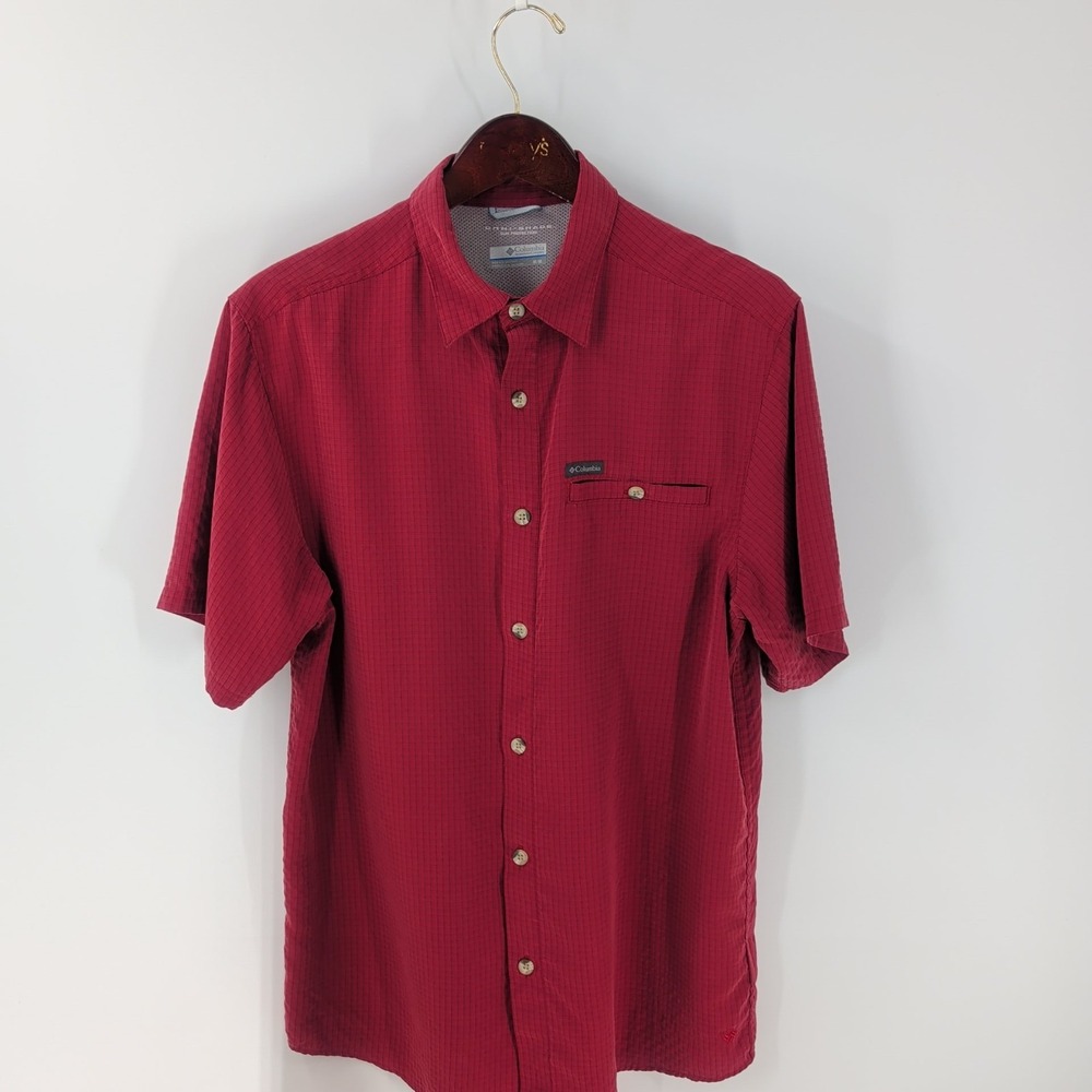 Columbia Omni-Shade Sun Protection Short Sleeve Button Up Shirt Maroon Size‎ M